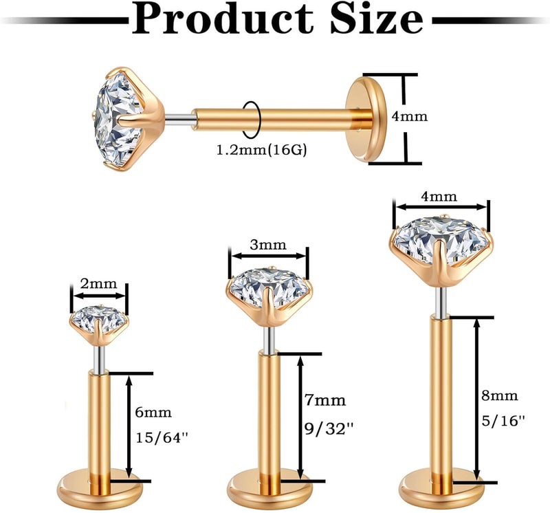 Gotumo Store 20G Flat Back Earrings Stud G23 Titanium Threadless Tragus Labret Cartilage Lip Medusa Conch Body Piercing Jewelry Hypoallergenic for Women Men - Image 2